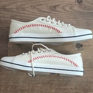 Keds Cream and Red Baseball Stitch Sneakers